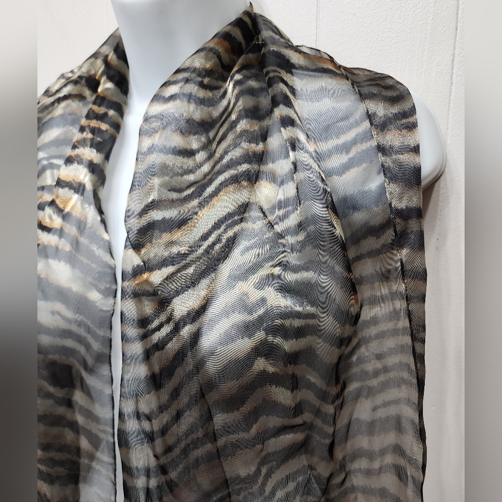 Scarf Animal Print Sheer‎ Gold Black Tiger Stripes C100